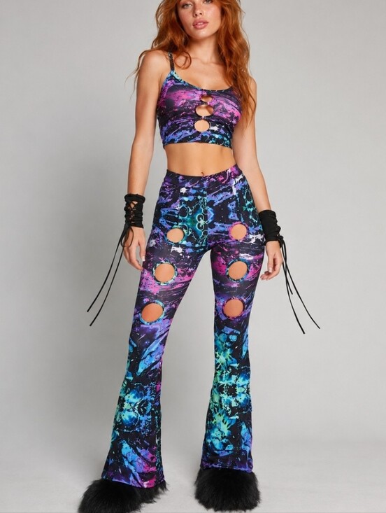 iHeartRaves Pants - IHeartRaves 2 Piece Vibrant Multicolor Rave Wear Pant & Top Set Sz M